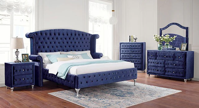 Alzir Upholstered Bed Frame - Blue - Image 4