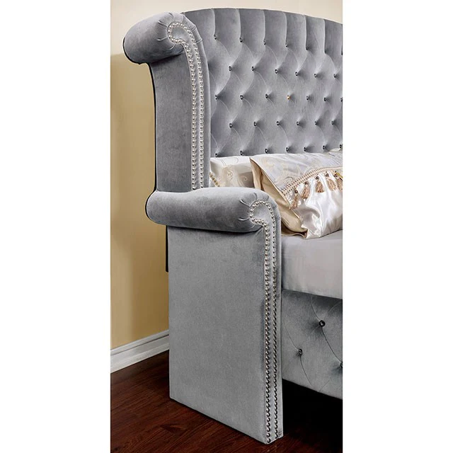Alzir Upholstered Bed Frame - Grey - Image 3