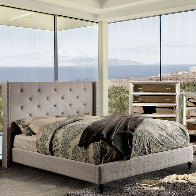 Anabelle Upholstered Bed Frame - Warm Grey - Image 2