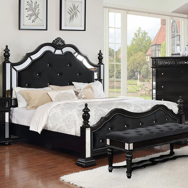 Azha Mirrored & Upholstered Bed Frame - Black - Image 2