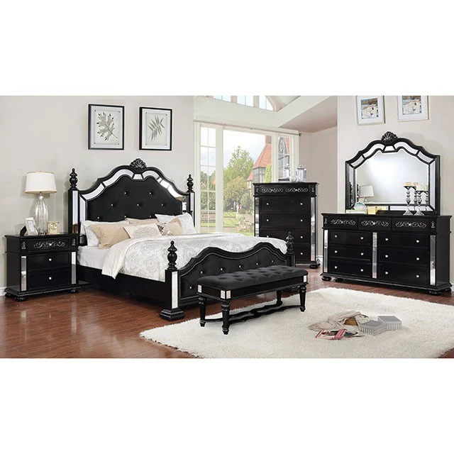 Azha Mirrored & Upholstered Bed Frame - Black - Image 3