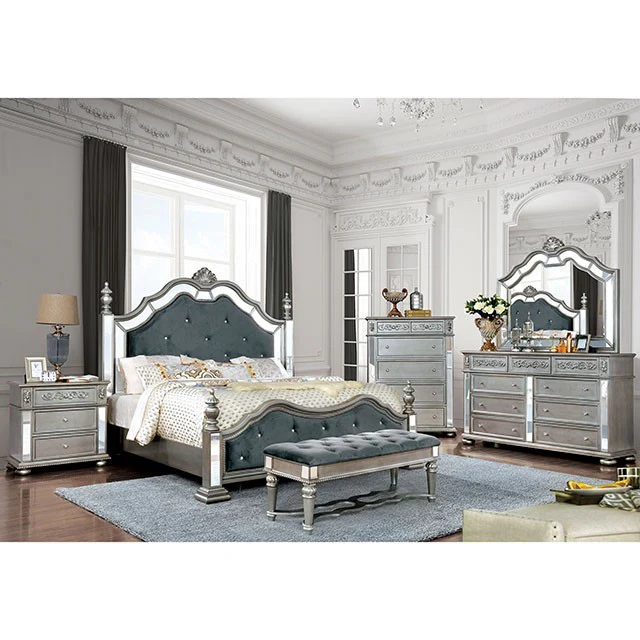 Azha Mirrored & Upholstered Bed Frame - Silver - Image 3