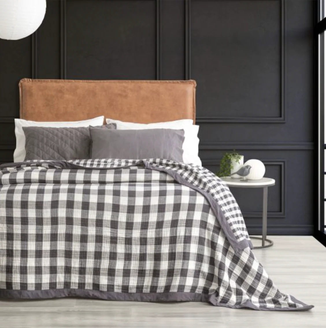 Gingham Washed Cotton Yarn Dyed Textured Blanket - Image 3