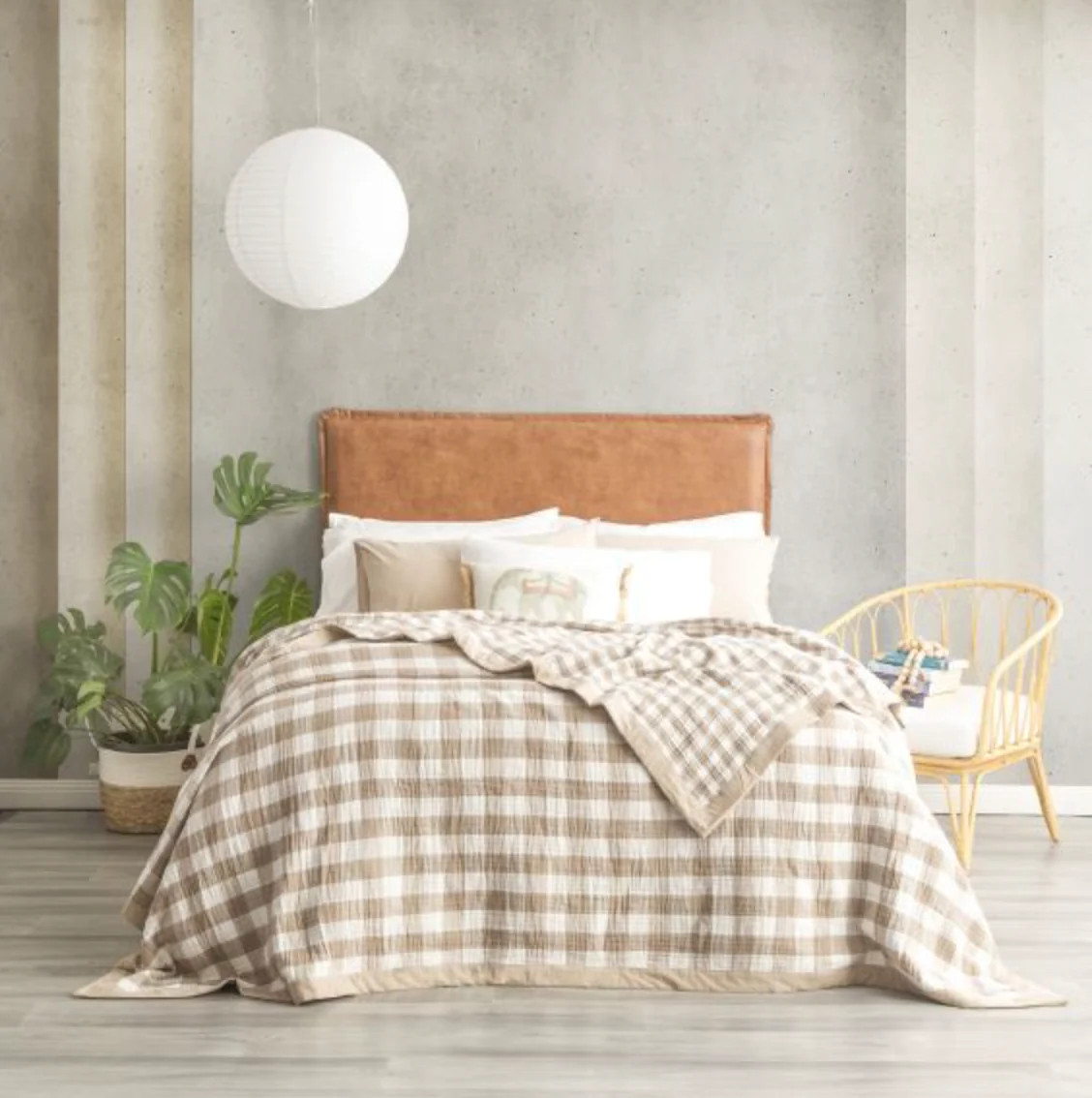 Gingham Washed Cotton Yarn Dyed Textured Blanket - Image 5