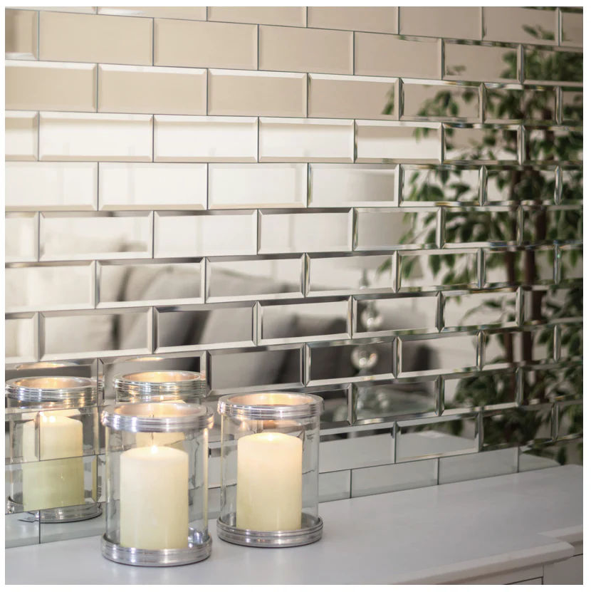 Rectangle Silver Mirrored Bevelled Wall Tiles - 22 Pack - Image 3