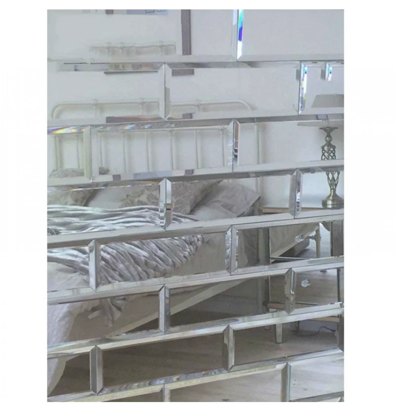 Rectangle Silver Mirrored Bevelled Wall Tiles - 22 Pack - Image 4