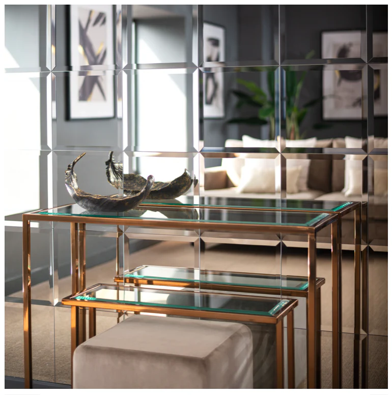 Square Silver Mirrored Bevelled Wall Tiles - 6 Pack - Image 3