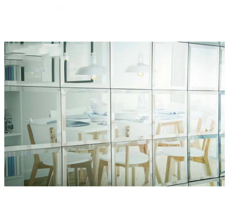 Square Silver Mirrored Bevelled Wall Tiles - 6 Pack - Image 4
